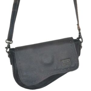 Bed Stu Priscilla Purse Rustic Black Leather Crossbody Strap Hip Bag Biker Boho